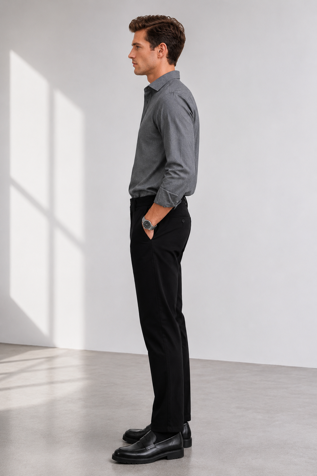 Studio Siyah Slim Chino Pantolon - Pantolon fason üretim görsel 3