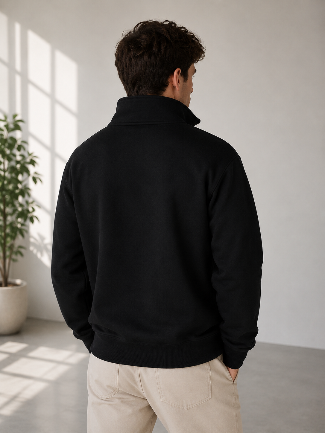 Studio Siyah Yarım Fermuarlı Sweatshirt - Sweatshirt fason üretim görsel 3