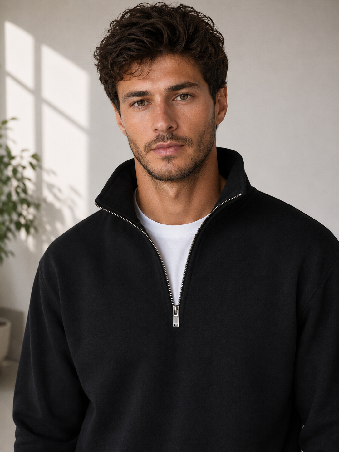Studio Siyah Yarım Fermuarlı Sweatshirt - Sweatshirt fason üretim