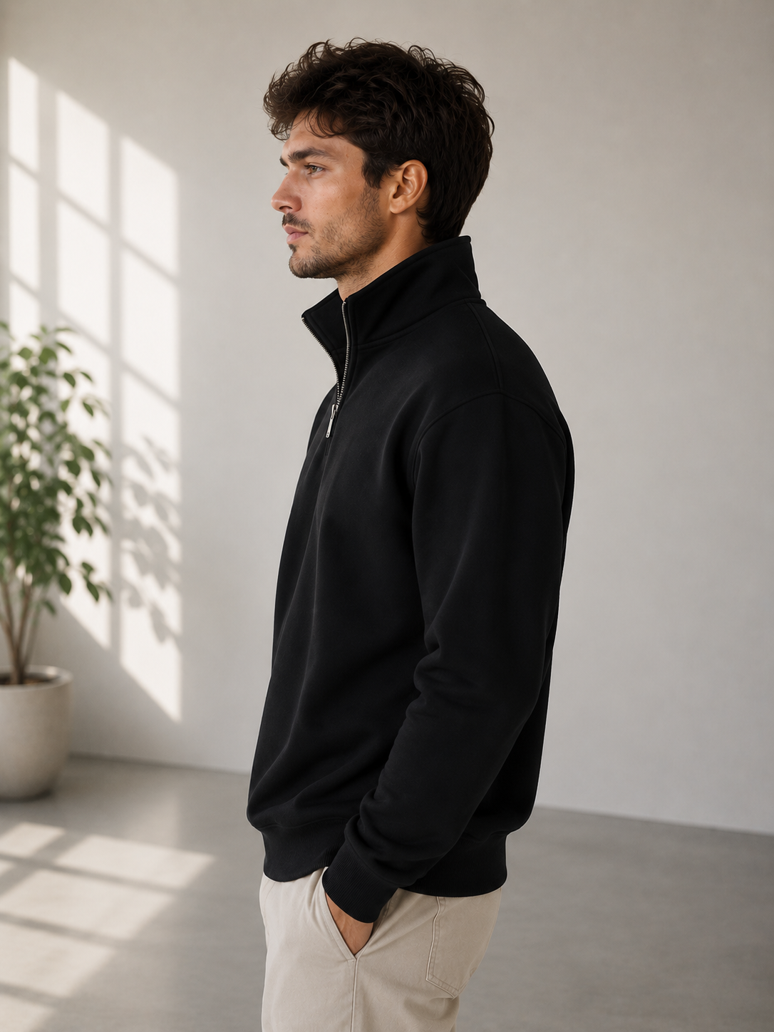 Studio Siyah Yarım Fermuarlı Sweatshirt - Sweatshirt fason üretim görsel 2