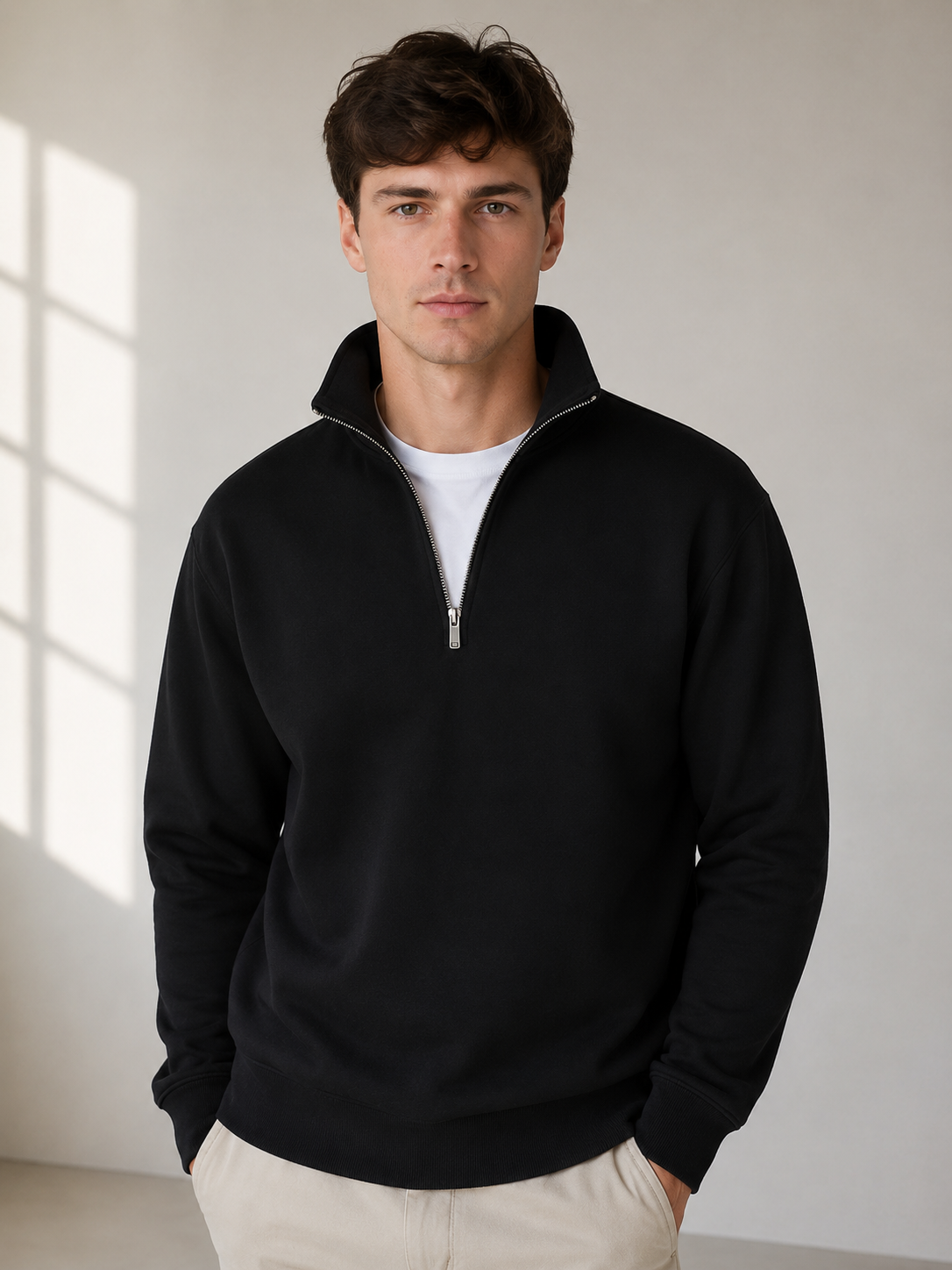 Studio Siyah Yarım Fermuarlı Sweatshirt - Sweatshirt fason üretim görsel 4