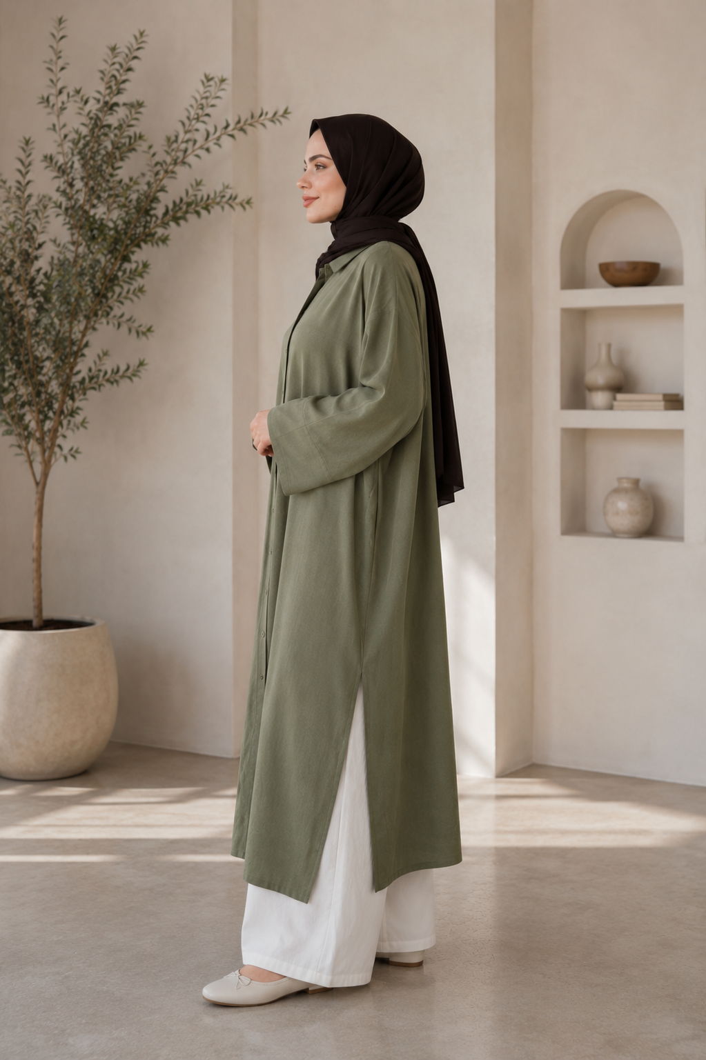 Studio Oversize Ferace - Yağ Yeşili - Hırka fason üretim görsel 3