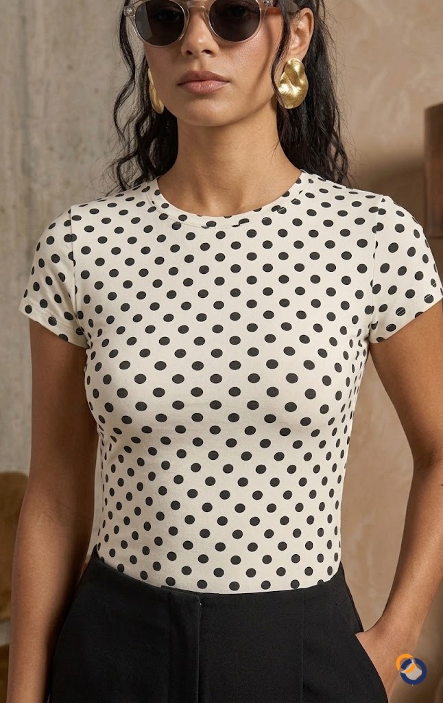 Puantiyeli Likralı Kısa Kollu Crop Tişört - T-Shirt fason üretim görsel 4