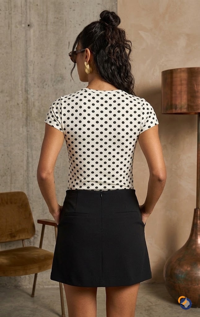 Puantiyeli Likralı Kısa Kollu Crop Tişört - T-Shirt fason üretim görsel 2