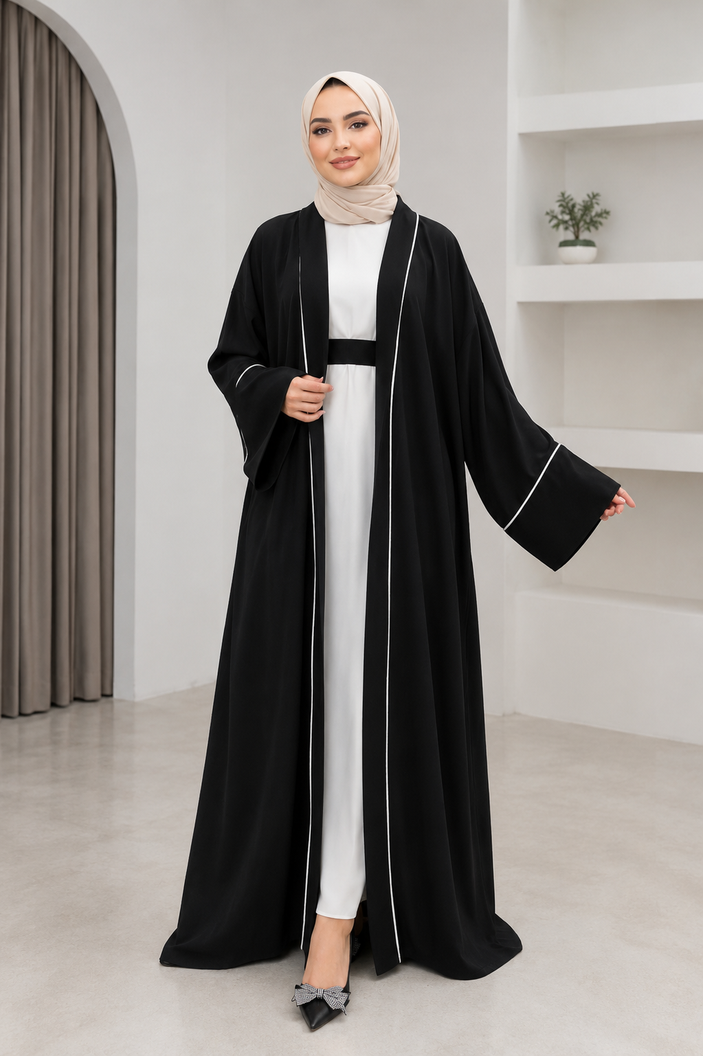 Studio Siyah Biyeli Abaya - Tesettür fason üretim
