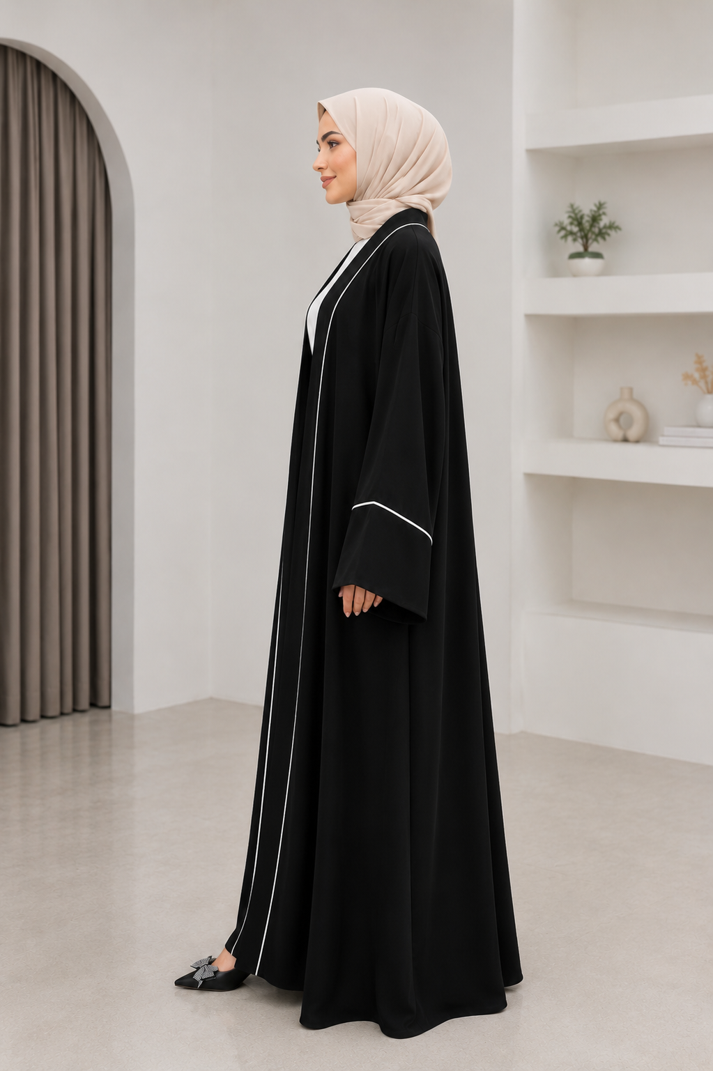 Studio Siyah Biyeli Abaya - Tesettür fason üretim görsel 3