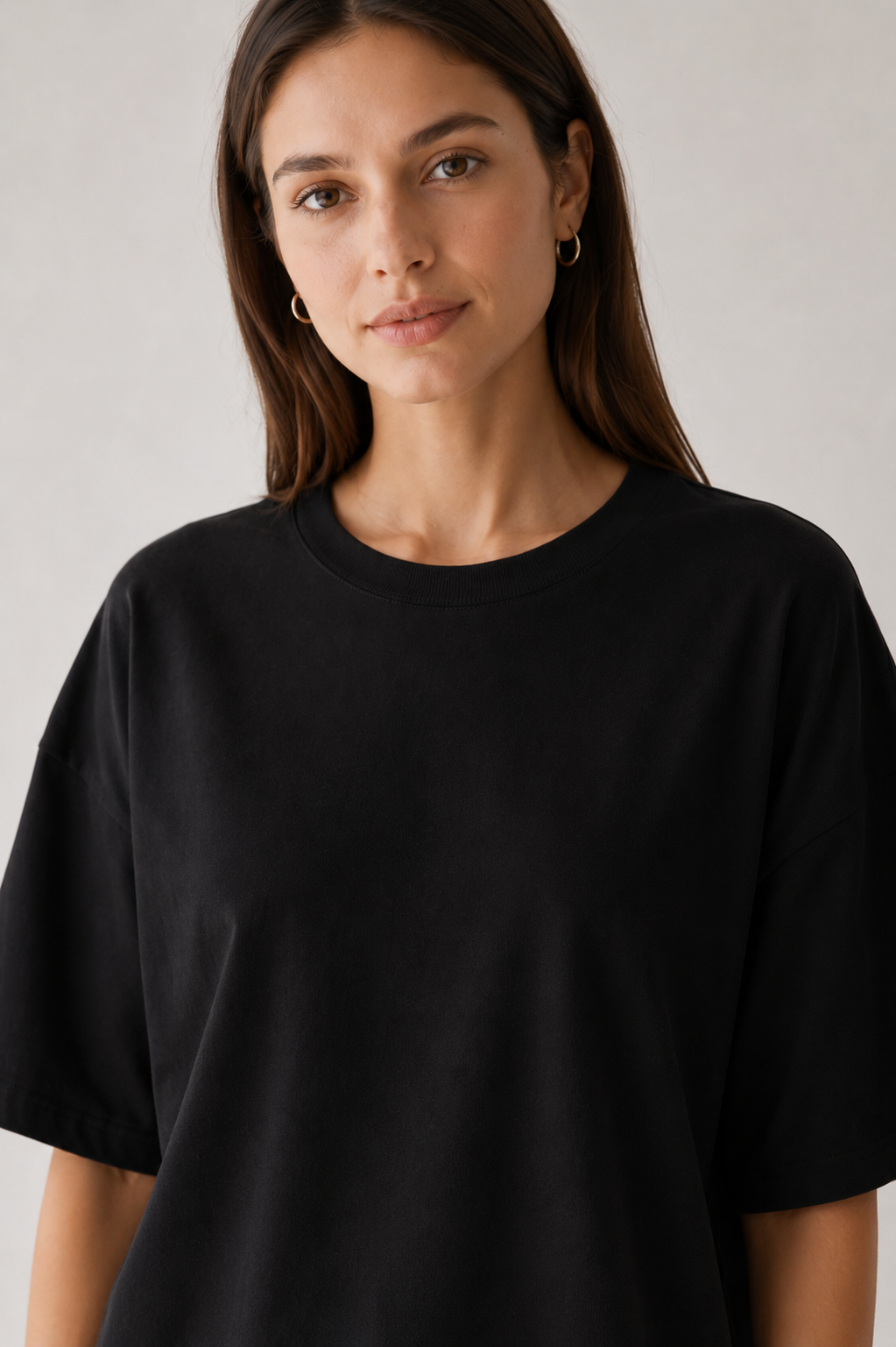 Studio Oversize Fit Bisiklet Yaka Organik Pamuk T-Shirt - Siyah - T-Shirt fason üretim görsel 4