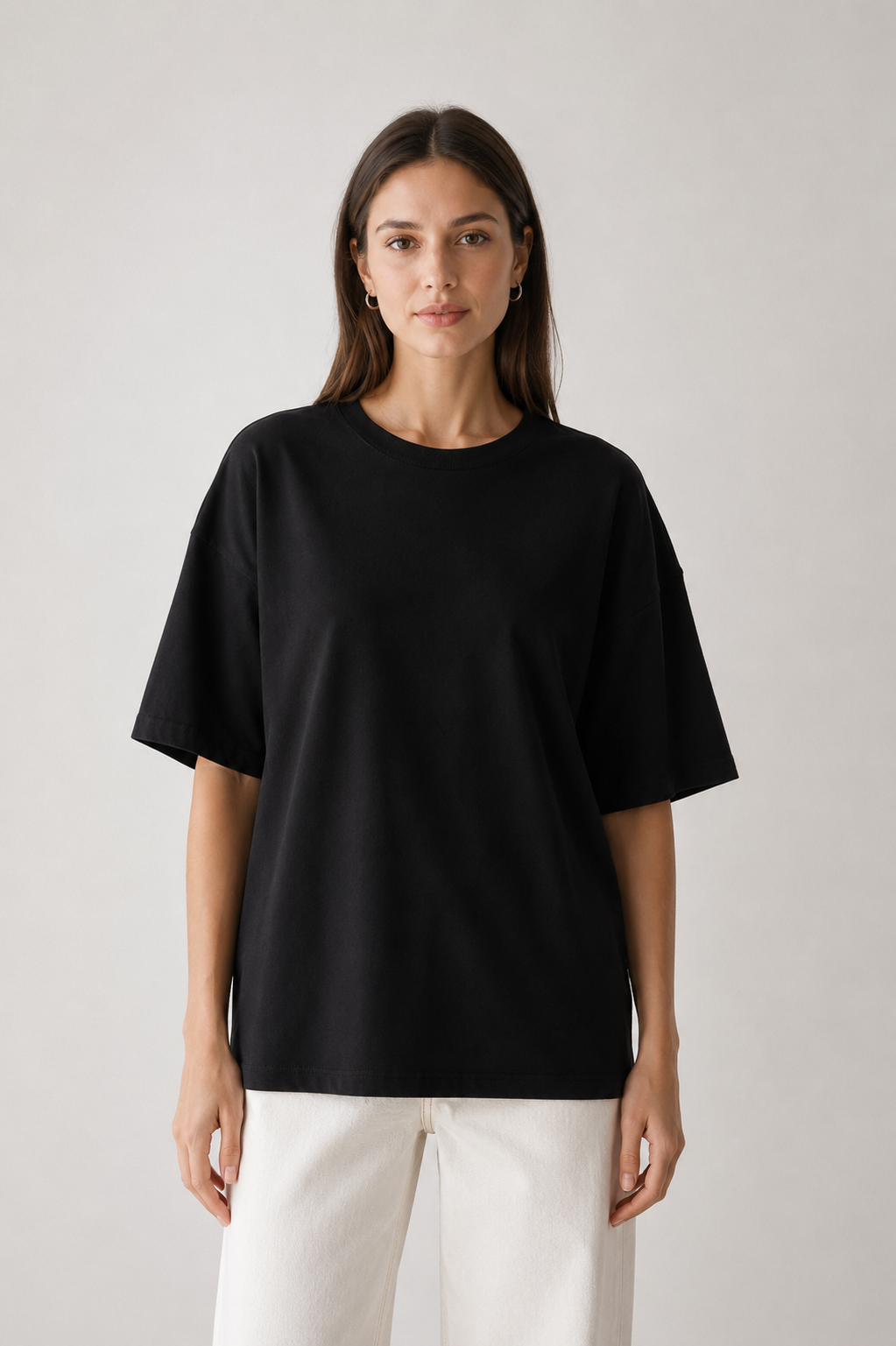 Studio Oversize Fit Bisiklet Yaka Organik Pamuk T-Shirt - Siyah - T-Shirt fason üretim