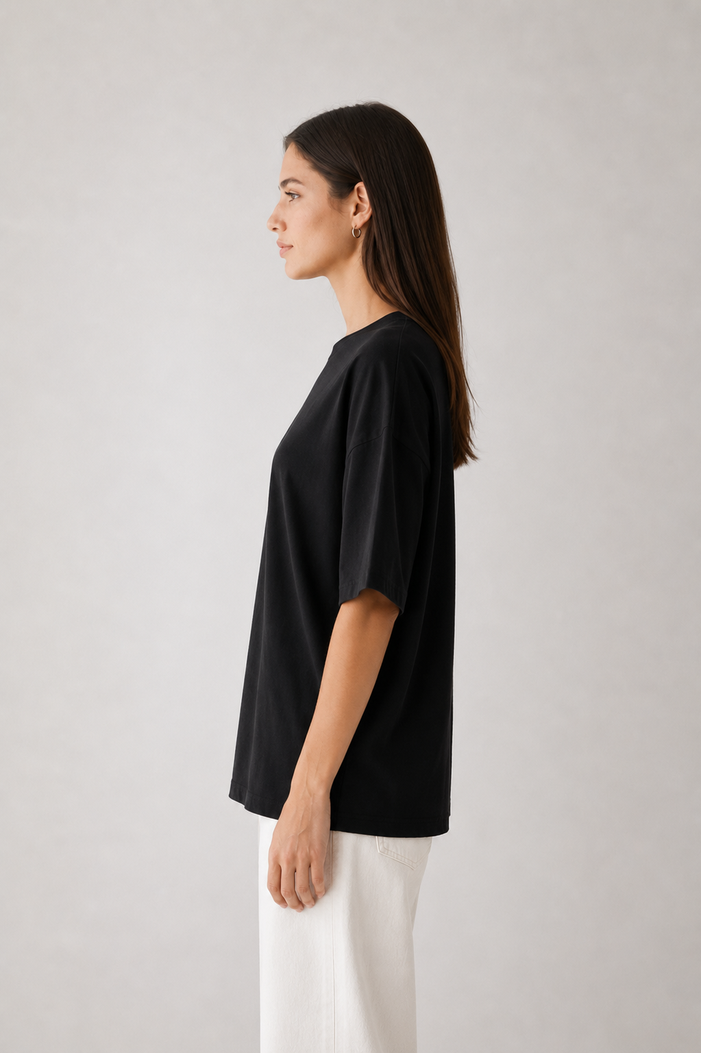 Studio Oversize Fit Bisiklet Yaka Organik Pamuk T-Shirt - Siyah - T-Shirt fason üretim görsel 3
