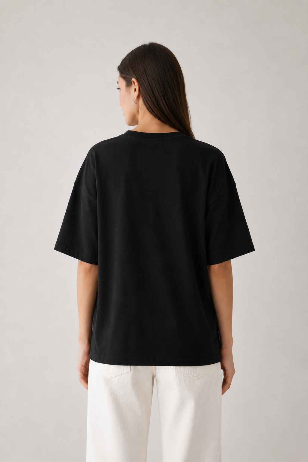 Studio Oversize Fit Bisiklet Yaka Organik Pamuk T-Shirt - Siyah - T-Shirt fason üretim görsel 2