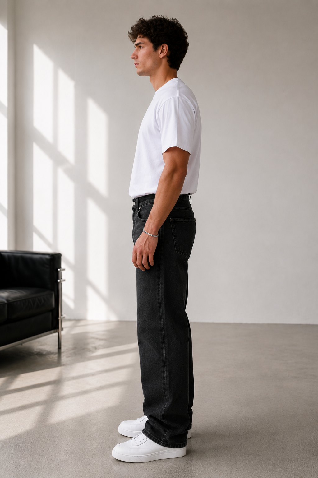 Studio Siyah Taşlamalı Baggy Jean - Pantolon fason üretim görsel 3