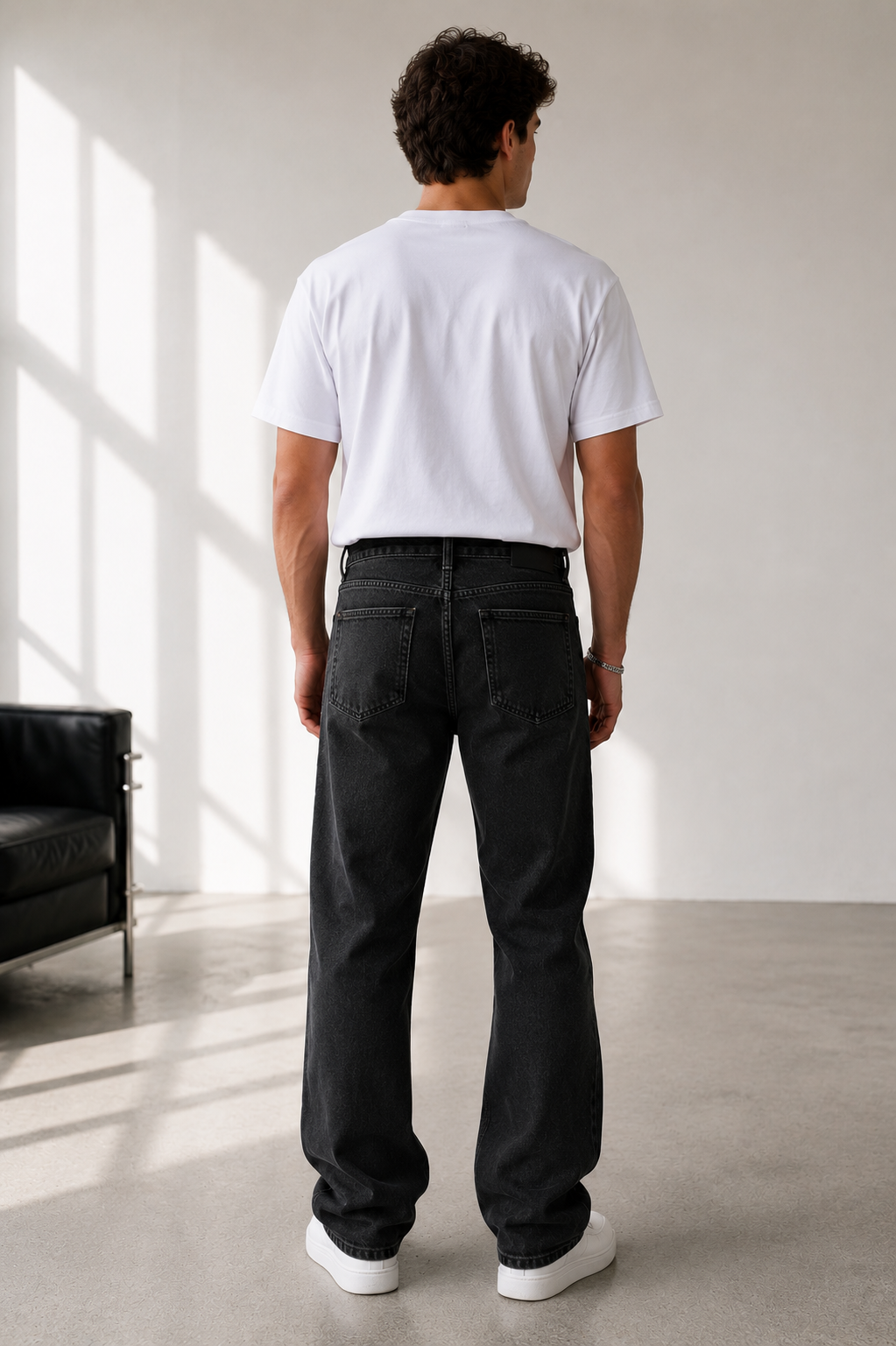 Studio Siyah Taşlamalı Baggy Jean - Pantolon fason üretim görsel 2