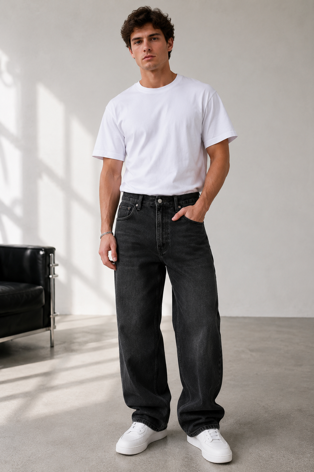 Studio Siyah Taşlamalı Baggy Jean - Pantolon fason üretim