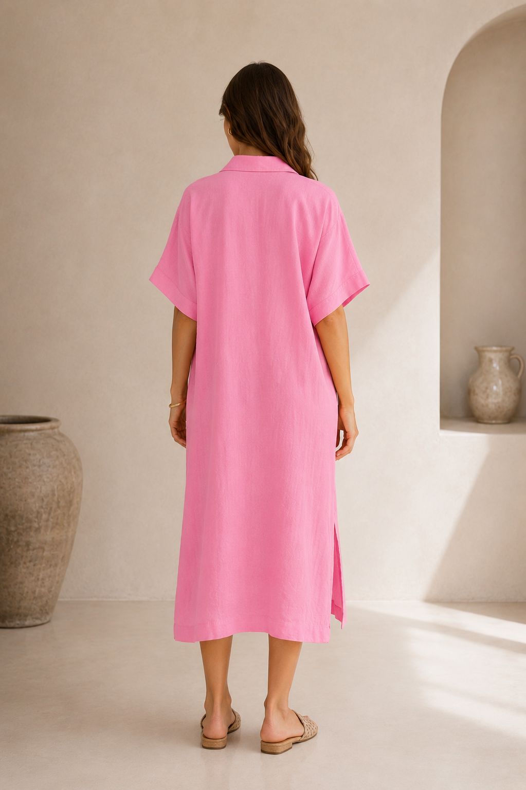 Studio Pembe Oversize Keten Elbise - Elbise fason üretim görsel 3