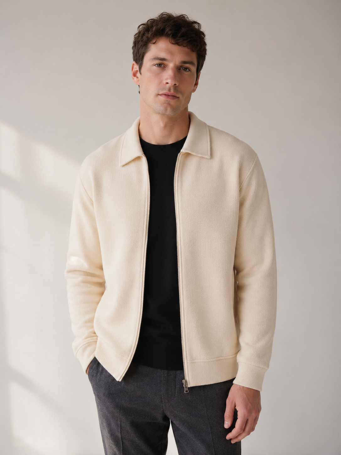 Studio Bej Polar Fermuarlı Sweatshirt - Hırka fason üretim