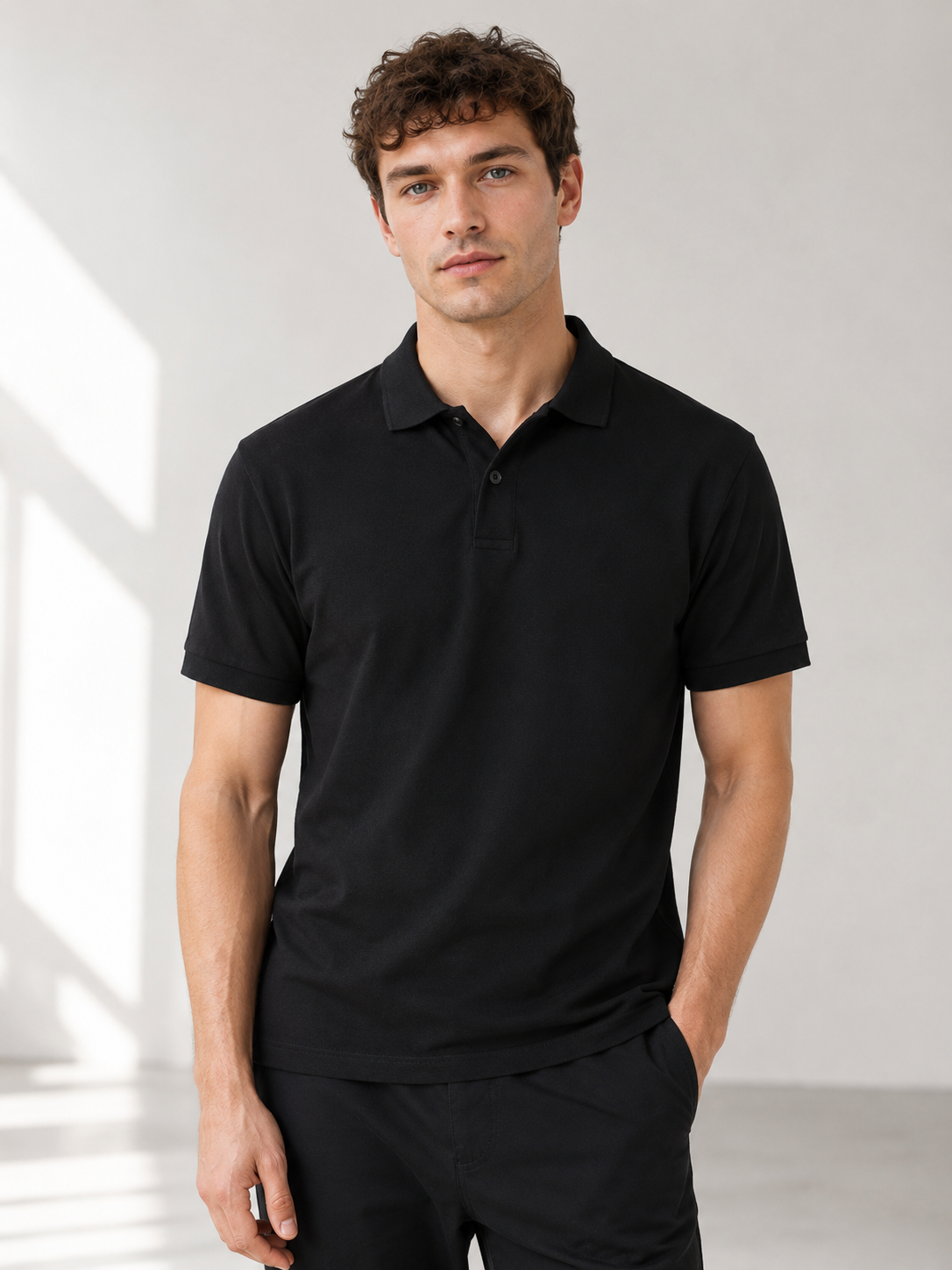 Studio Siyah Slim Polo Yaka Tişört - T-shirt fason üretim görsel 4