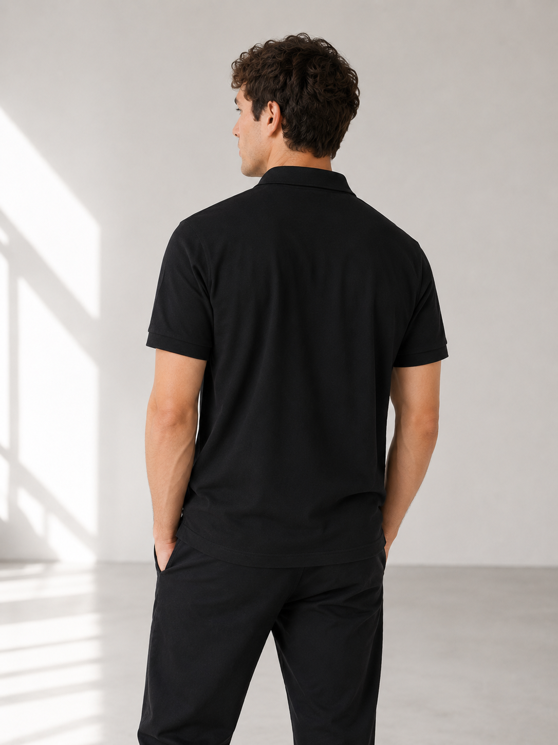 Studio Siyah Slim Polo Yaka Tişört - T-shirt fason üretim görsel 3