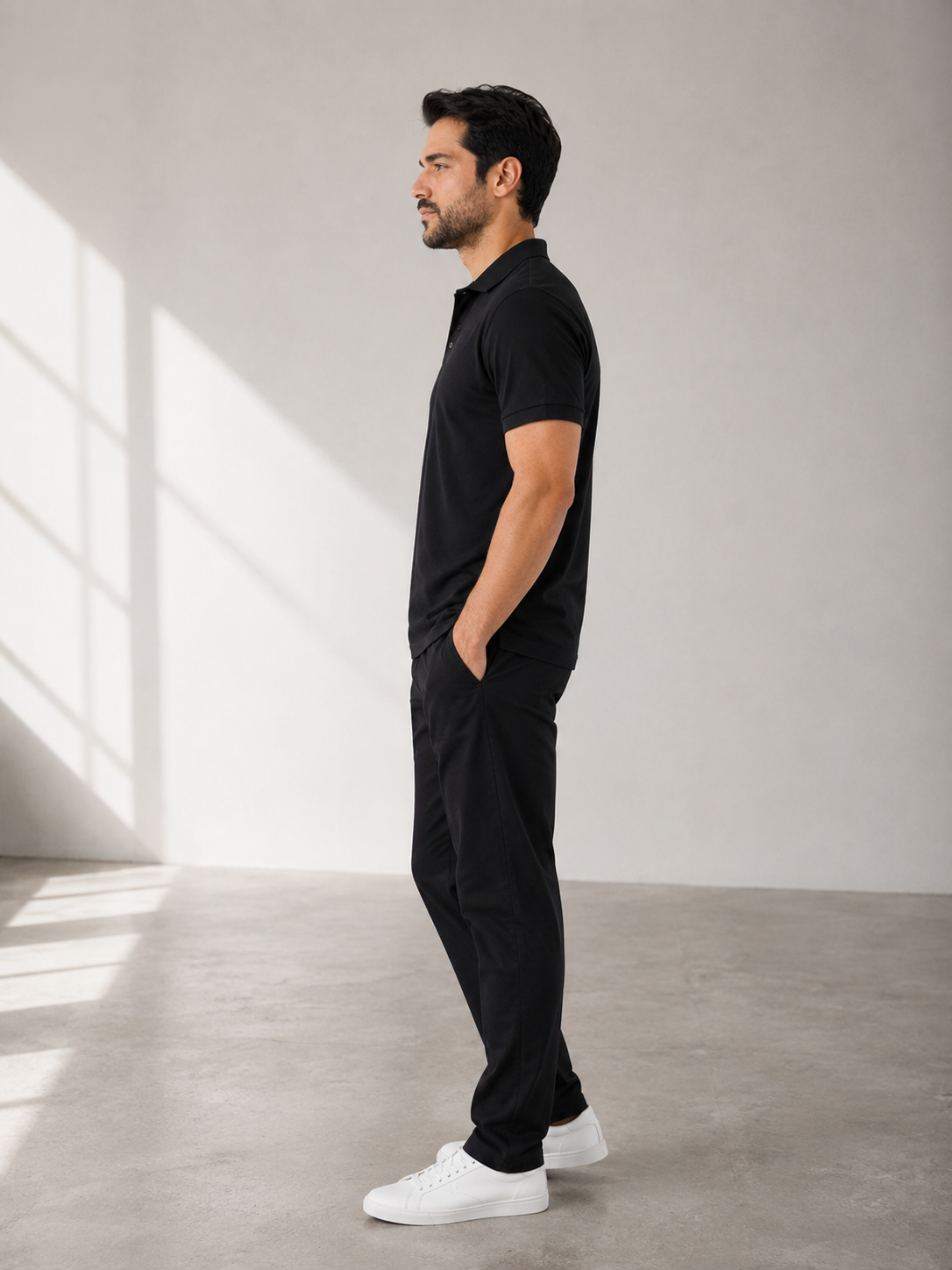 Studio Siyah Slim Polo Yaka Tişört - T-shirt fason üretim görsel 2