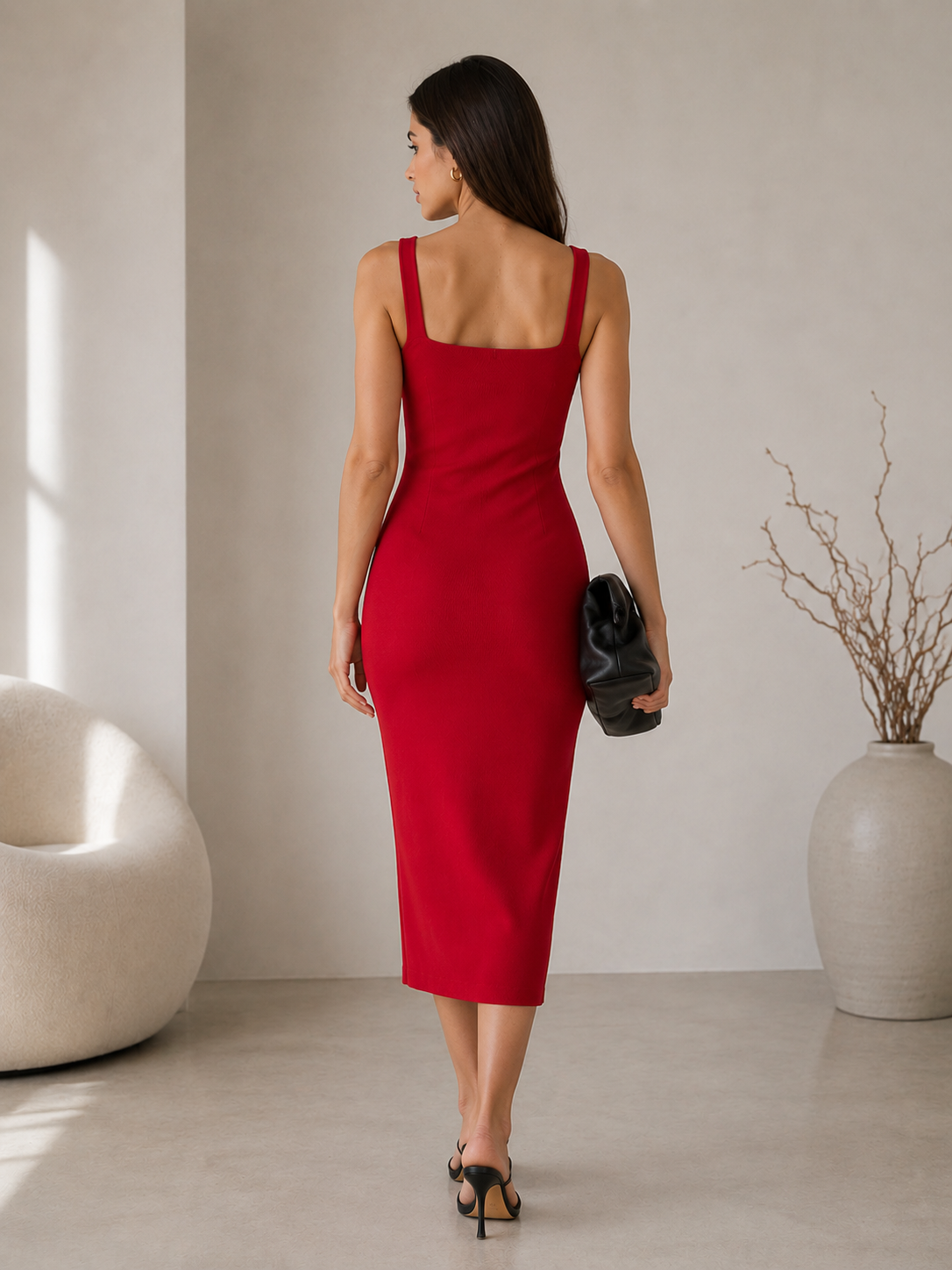 Studio Slim Fit Uzun Elbise - Kırmızı - Elbise fason üretim görsel 2