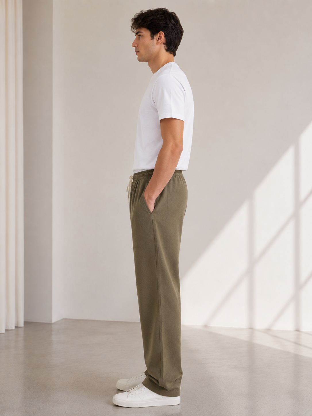 Studio Haki Müslin Baggy Pantolon - Pantolon fason üretim görsel 3