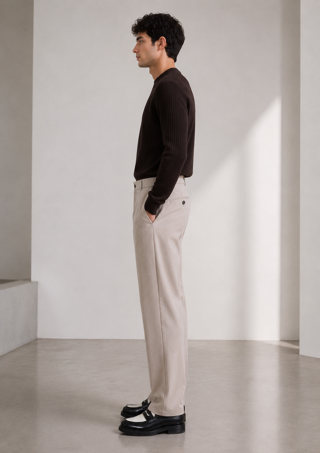 Studio Bej Baggy Kumaş Pantolon - Pantolon fason üretim görsel 3