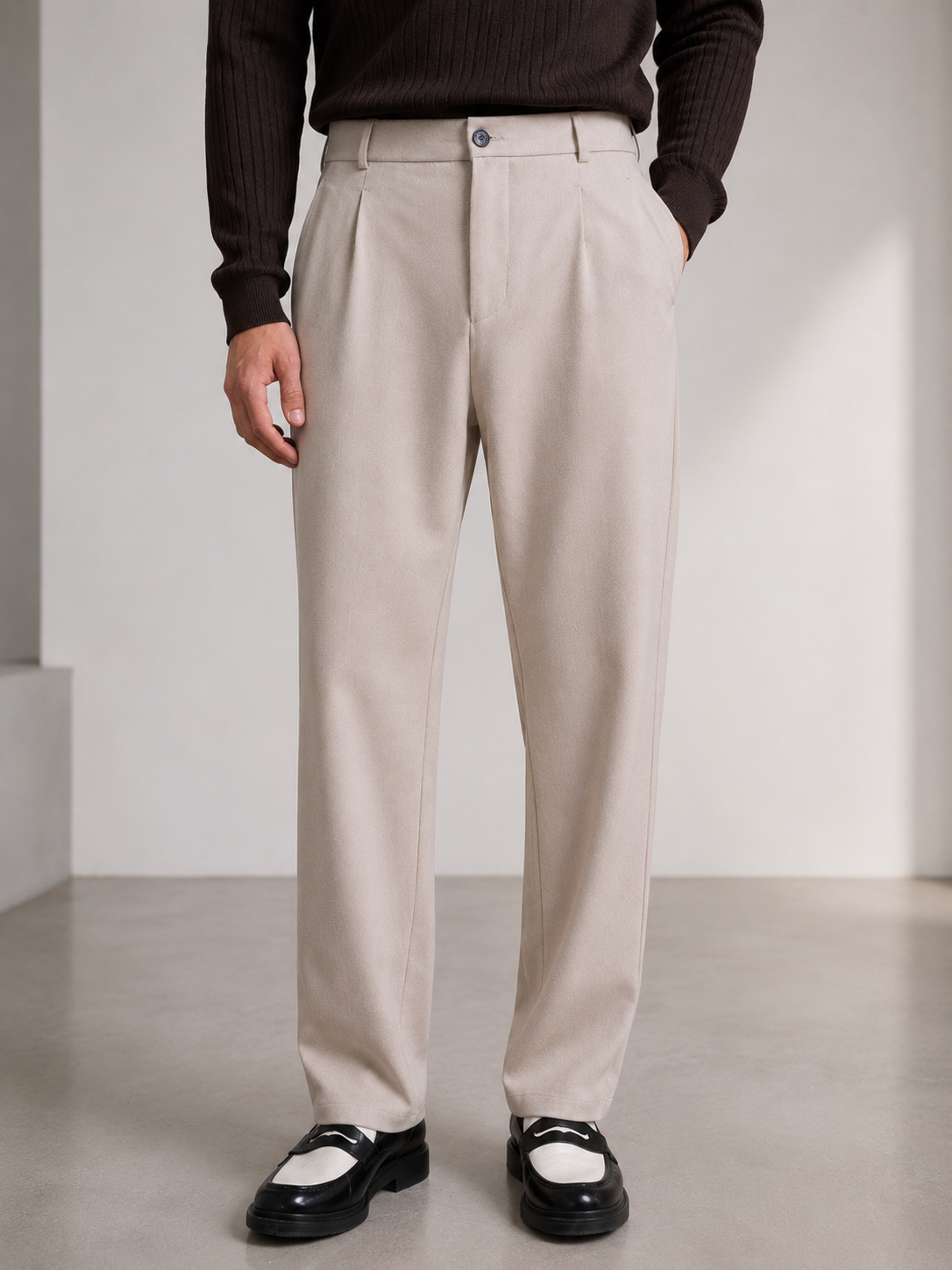 Studio Bej Baggy Kumaş Pantolon - Pantolon fason üretim görsel 2