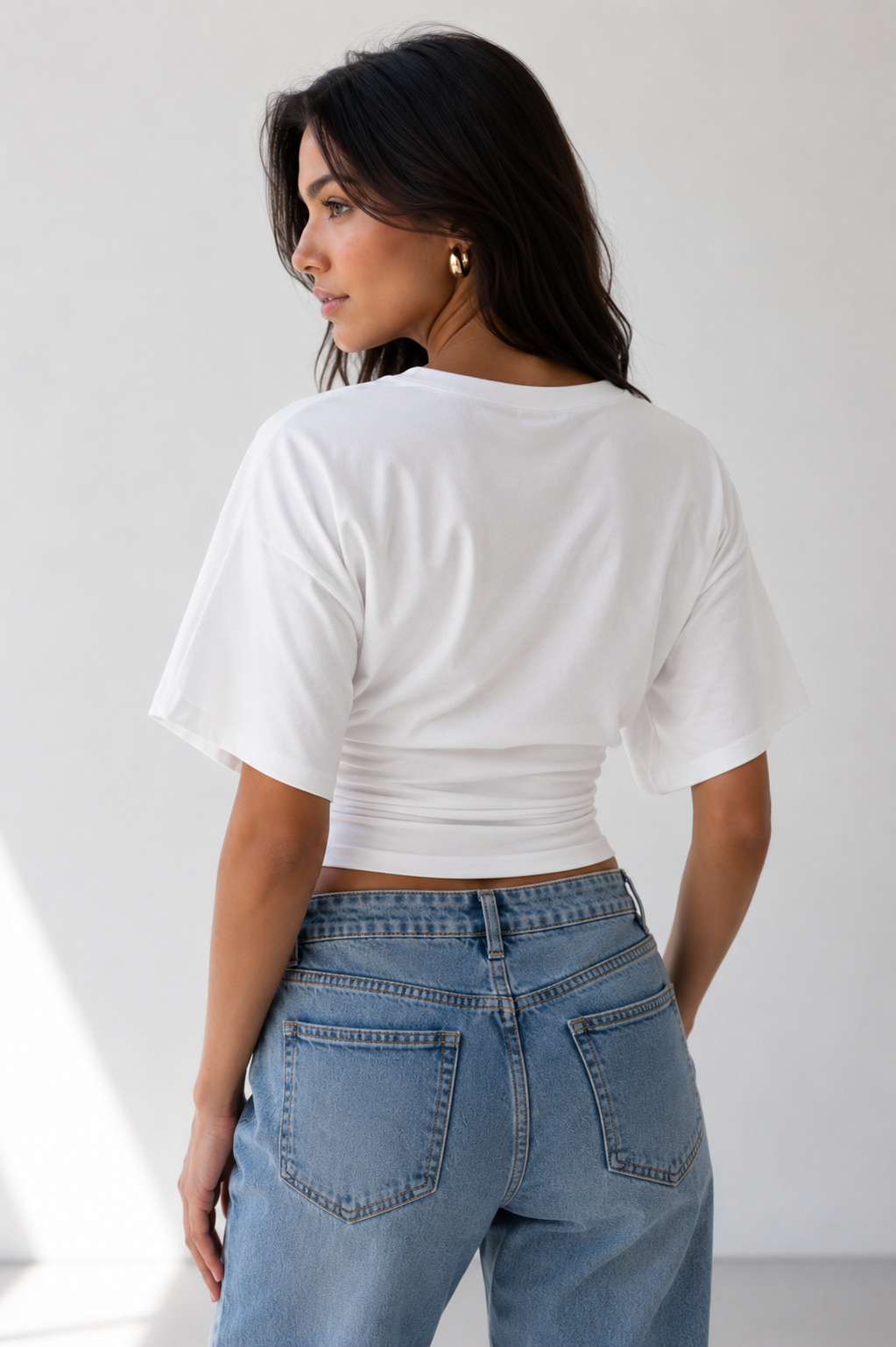 Studio Bodycon Bisiklet Yaka Viskon Bluz - Beyaz - Bluz fason üretim görsel 2