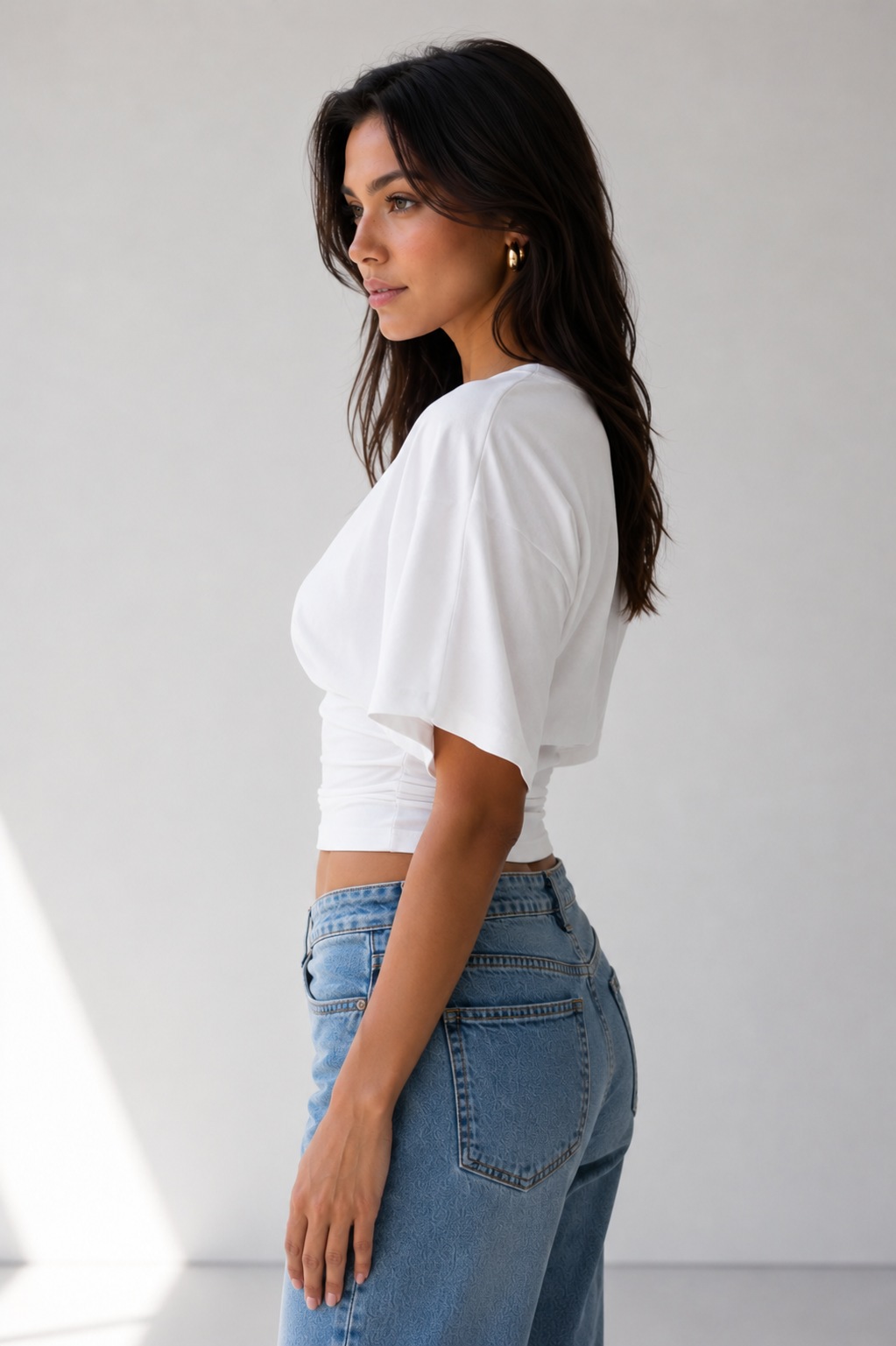 Studio Bodycon Bisiklet Yaka Viskon Bluz - Beyaz - Bluz fason üretim görsel 3