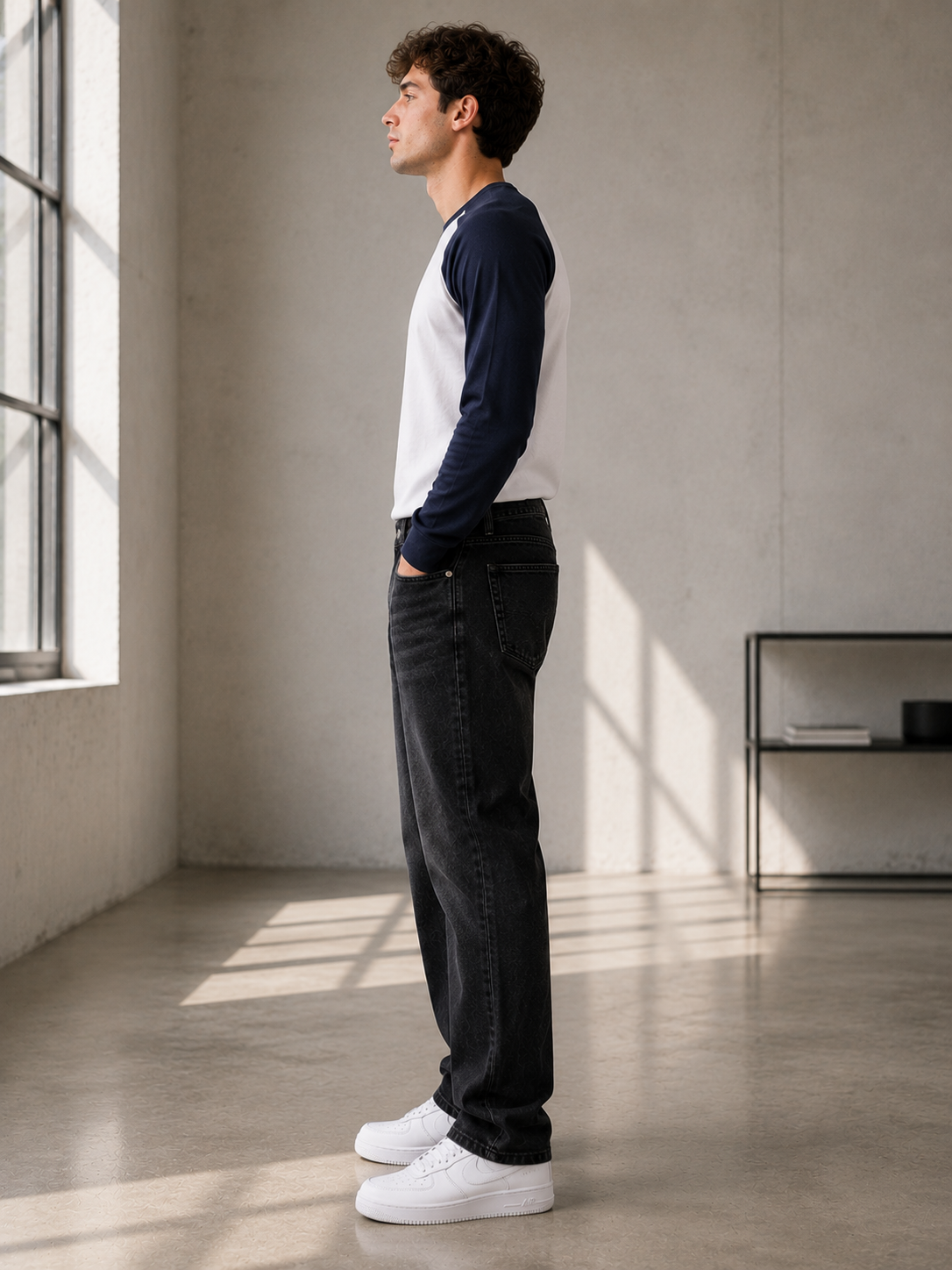 Studio Siyah Taşlamalı Baggy Jean - Pantolon fason üretim görsel 3