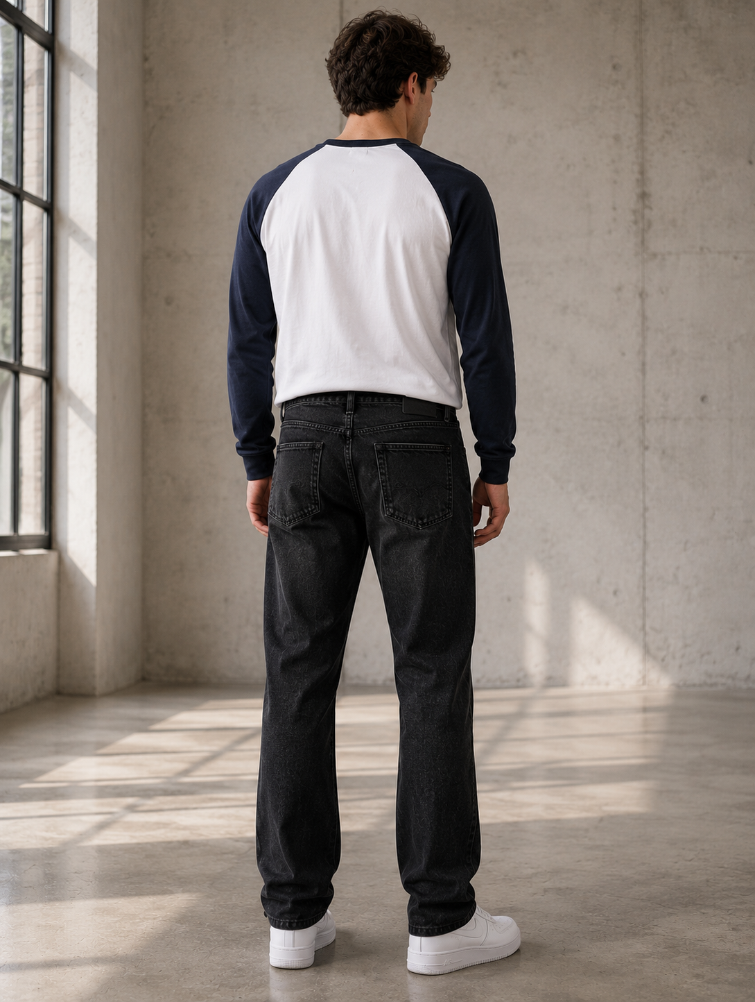 Studio Siyah Taşlamalı Baggy Jean - Pantolon fason üretim görsel 4