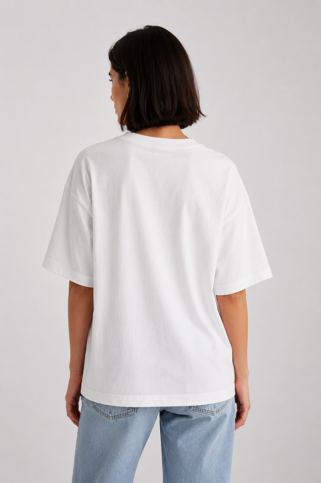Studio Oversize Fit Bisiklet Yaka Organik Pamuk T-Shirt - Beyaz - T-Shirt fason üretim görsel 2