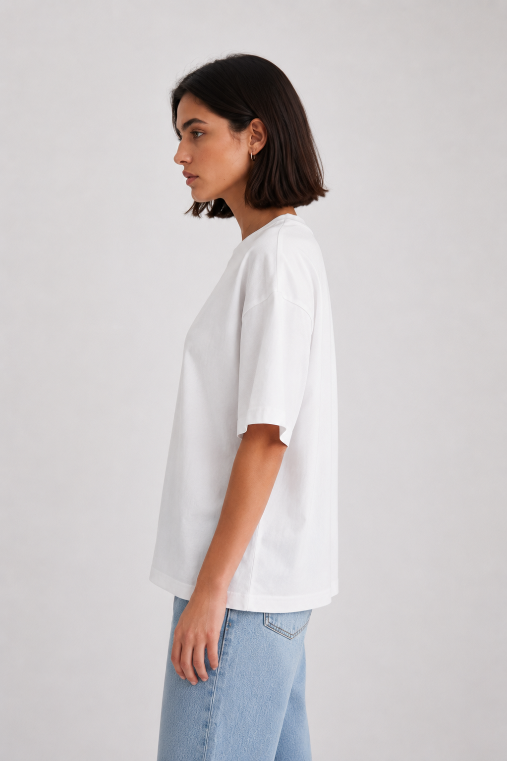 Studio Oversize Fit Bisiklet Yaka Organik Pamuk T-Shirt - Beyaz - T-Shirt fason üretim görsel 3