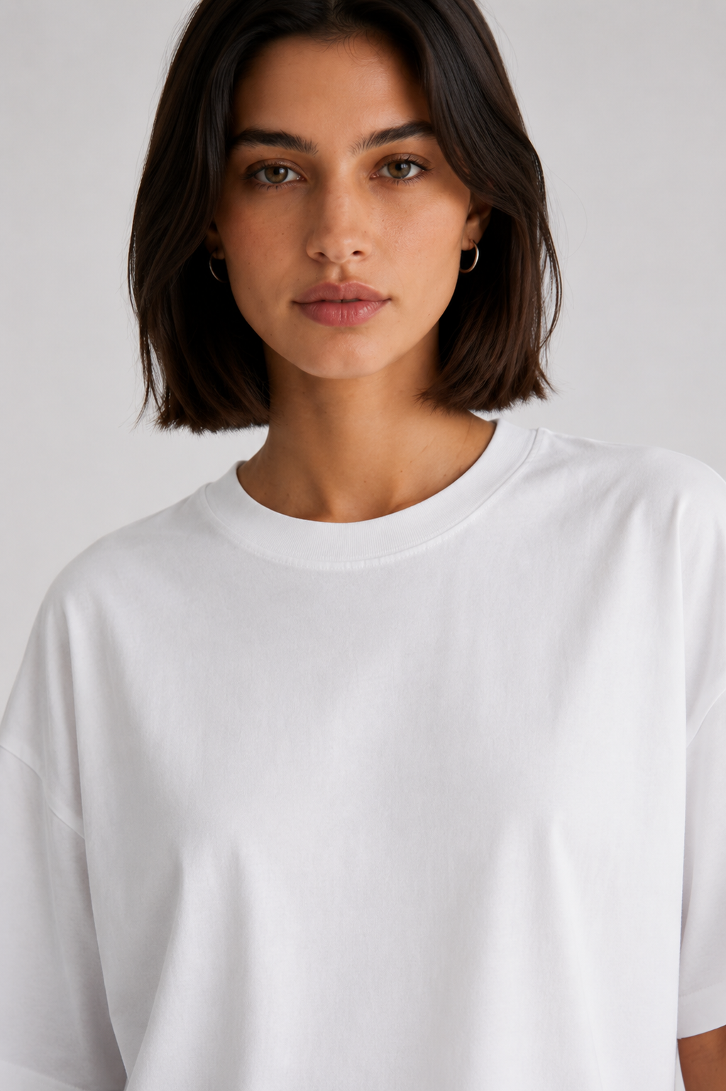 Studio Oversize Fit Bisiklet Yaka Organik Pamuk T-Shirt - Beyaz - T-Shirt fason üretim görsel 4