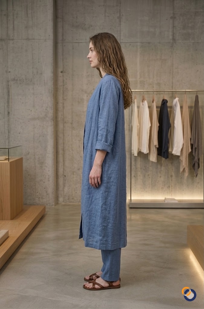 Cepli Keten Kaftan Kap - Palto fason üretim görsel 3