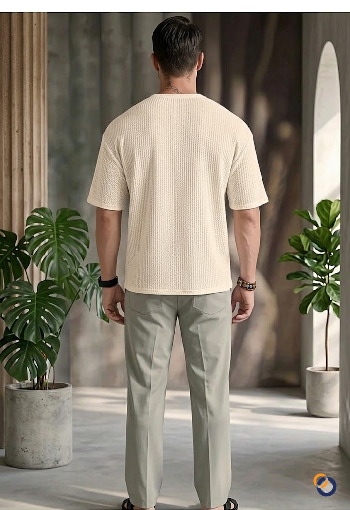 Waffle Dokulu Erkek Tişört - T-shirt fason üretim görsel 3