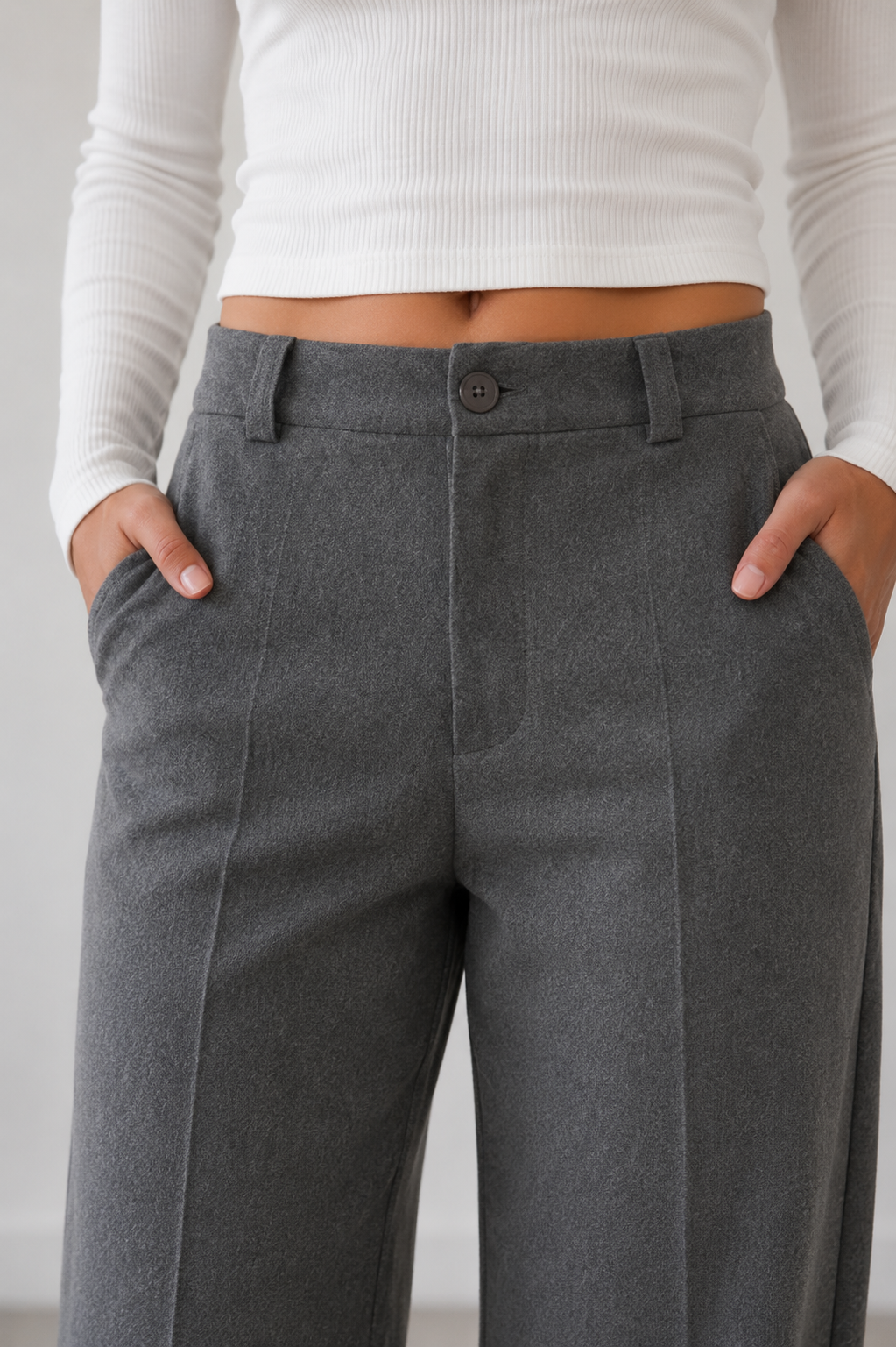 Studio Straight Yüksek Bel Kumaş Pantolon - Gri - Pantolon fason üretim görsel 4